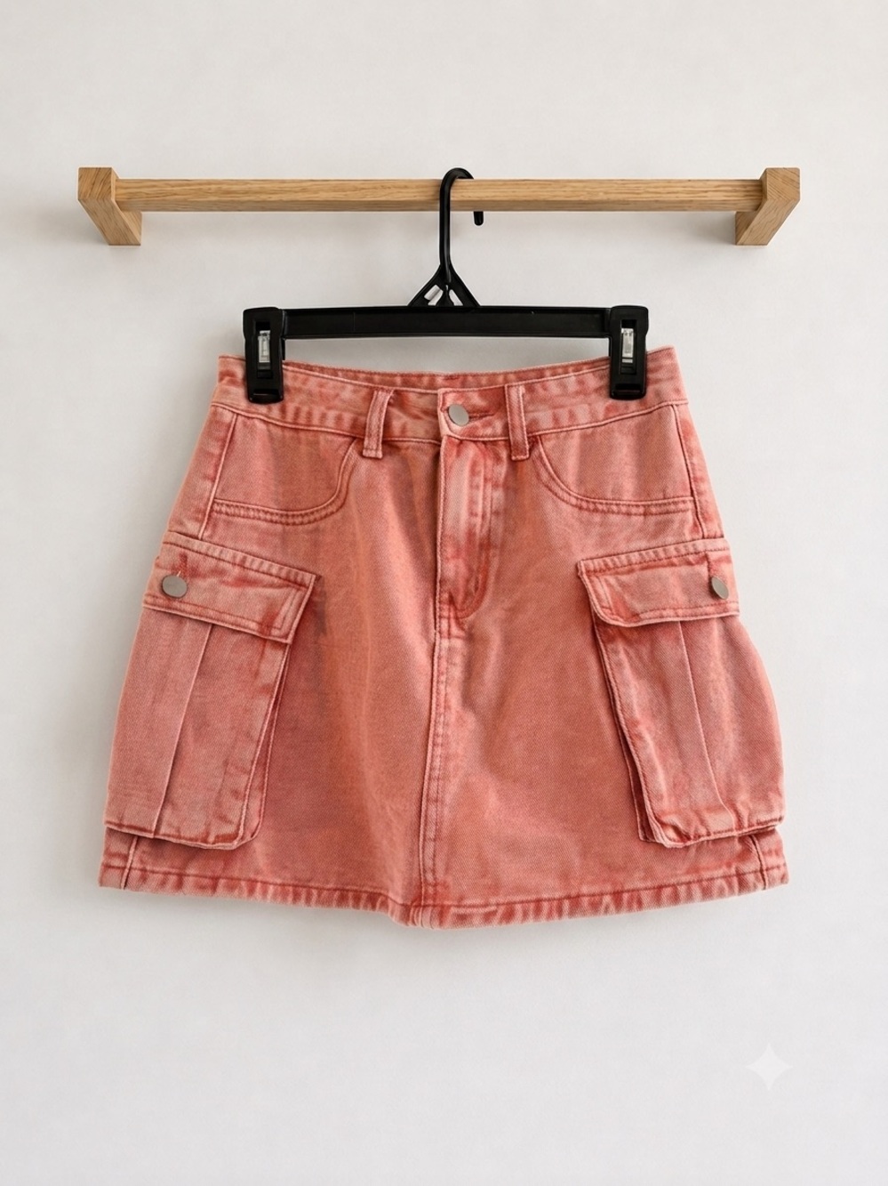 Dazy | Women's Cargo Denim Mini Skirt | Size S - Coral Pink